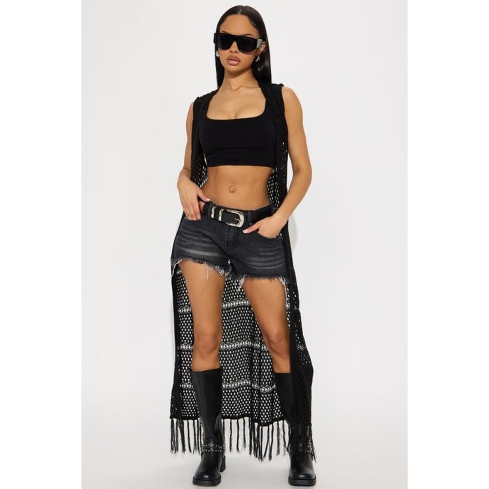 fashion nova nwt dark black long knit sheer beach summer y2k party rave goth S